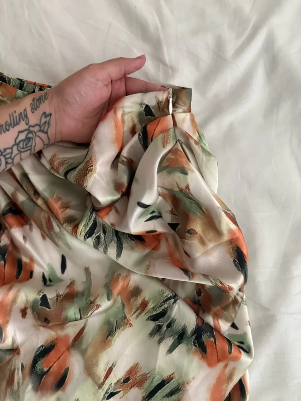 Silk Asymmetrical Slit Midi Skirt - Image 3