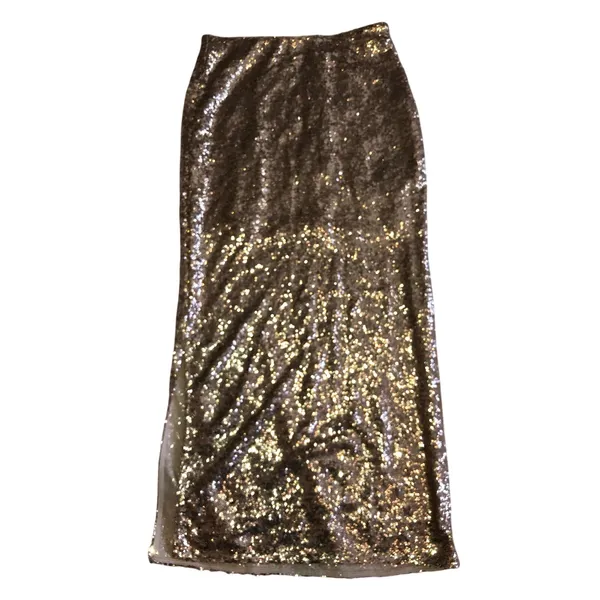 Gold Sequin Maxi Midi Skirt Size XS Slit Party Festive Fairy Whimsical Metallic - Image 5