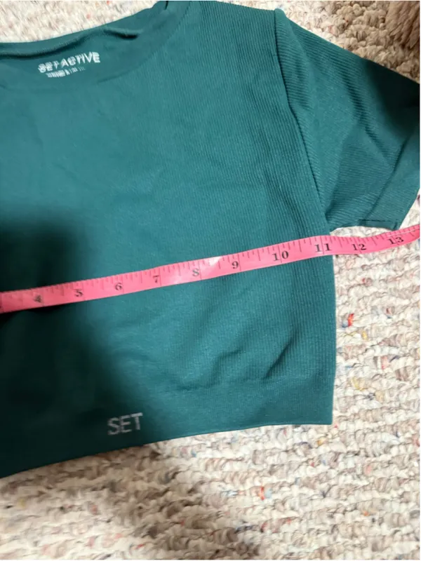 SET Active Ribbed Green Crop Top T-Shirt- Size Small - Image 4