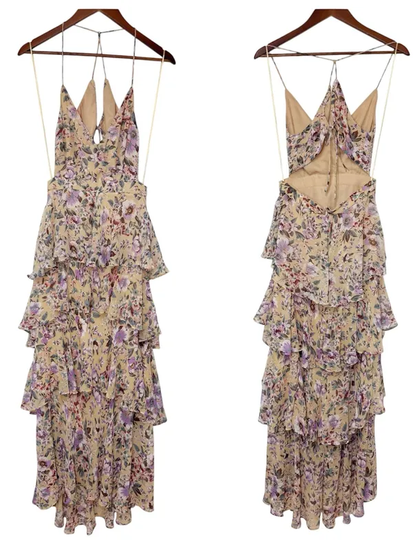 ASTR the Label Rosanna Floral Tiered Maxi Dress Small Wedding Guest Open Back - Image 2
