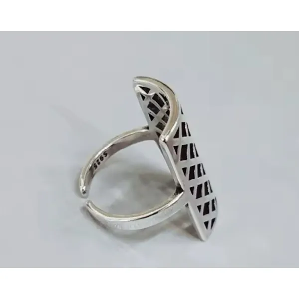 Solid Statement Ring White Gold Plated Sterling Adjustable‎ Lattice Wide Band - Image 9
