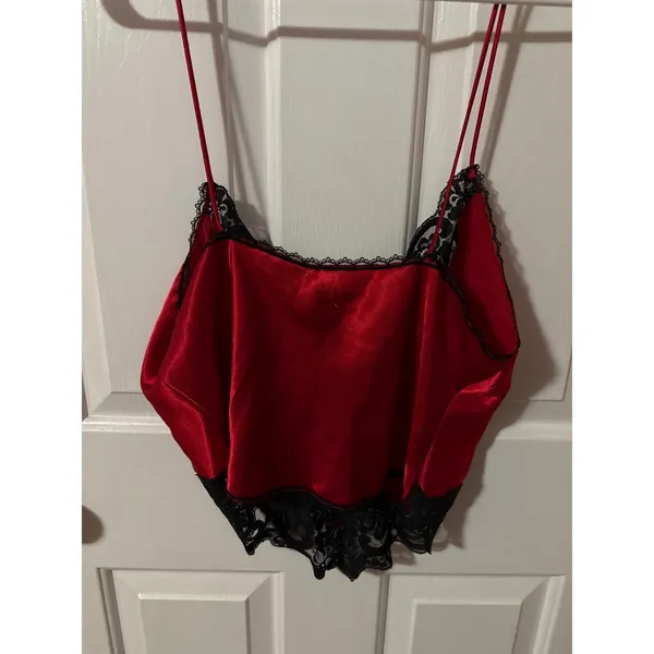 Vintage Victorias Secret Gold Label Red‎ Satin Black Lace Camisole Top Large - Image 4