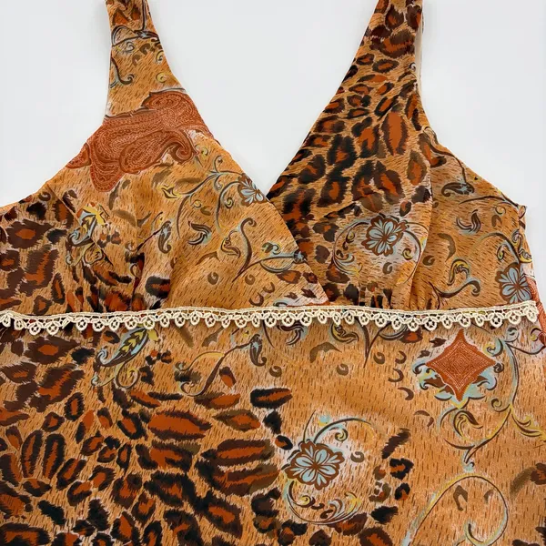 California Krush Vintage Y2K Leopard Paisley Lace Babydoll Top - Image 3