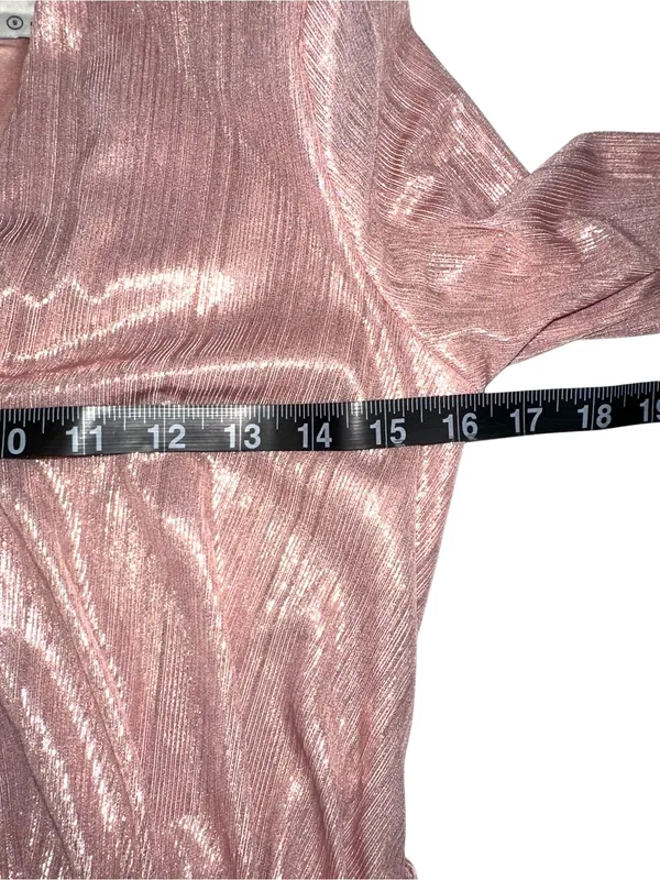 House Of CB Mina Dress Deep V-Neck Metallic Pink Long Sleeve Gown SMALL - Image 7