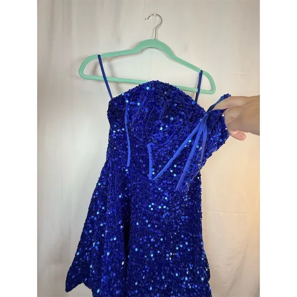 Unbranded Dress Womens Size 14 Royal Blue Sequin Corset Back Mini - Image 4