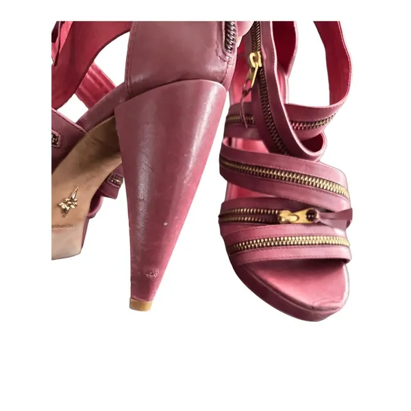 Pour‎ la Victoire VERO CUOIO Maroon Platform Strappy Gold Zipper Heels Size 8 - Image 12