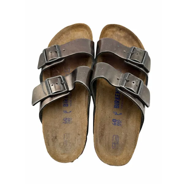 Birkenstock Arizona Metallic Anthracite Leather Double Strap Sandals EU 40 US 9 - Image 6