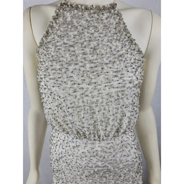 Anthropologie Womens Dress Sz S White Silver Rian Beaded Embellished Halter Maxi - Image 2