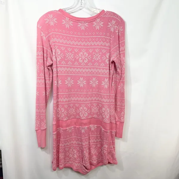Victoria's Secret Large Sleep Romper Pink Y2K Long‎ Sleeve Thermal Argyle 1628 - Image 2