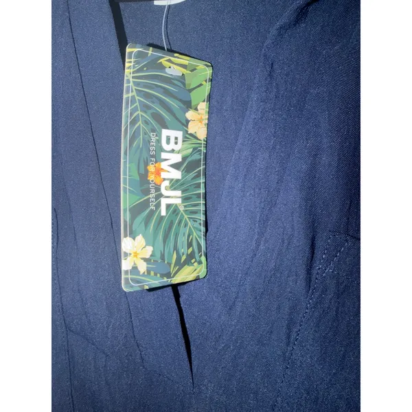 BMJL Womens Navy Blue Midi Shirt Dress V-Neck Roll Tab Sleeve Pockets‎ Large NWT - Image 3