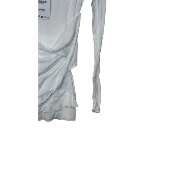 Zara Women‎ Top Semi Sheer Layered Boatneck Long Sleeve White Cotton Small NWT - Image 2
