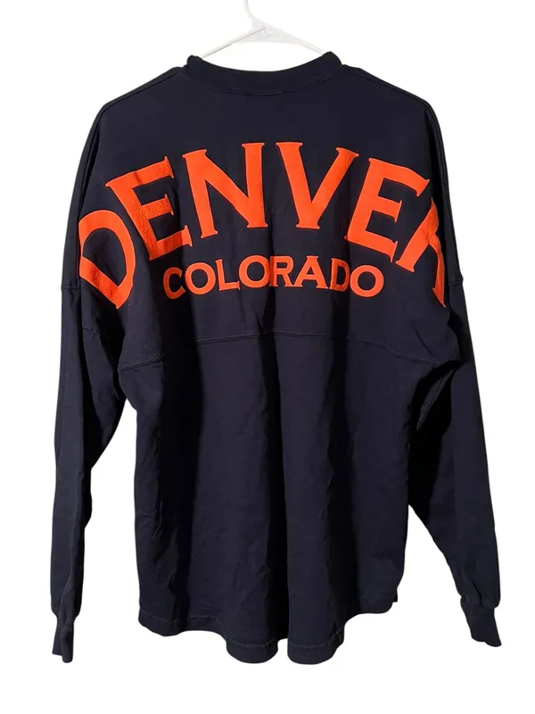 Spirit Jersey Unisex Size Medium Long Sleeve T-Shirt Navy Blue Orange Denver CO - Image 2