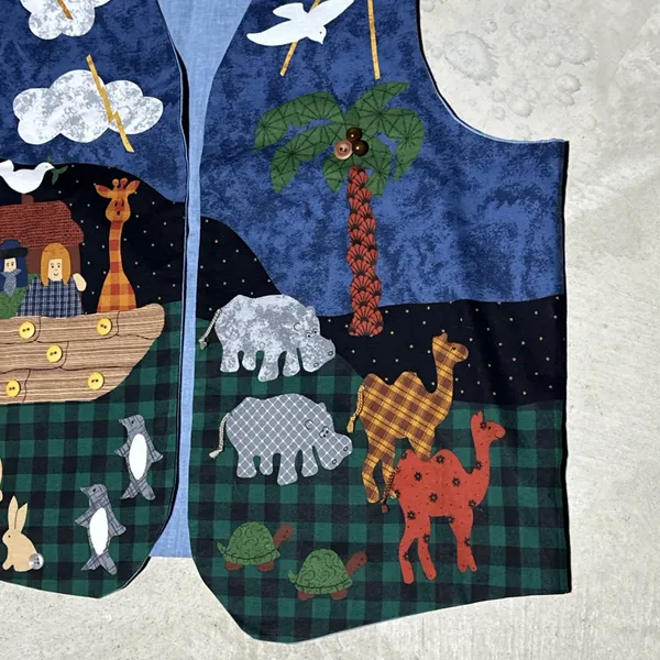 Womens Handmade Vest Womens L XL Noah's Ark Applique Folk Art Animal Theme Retro - Image 2