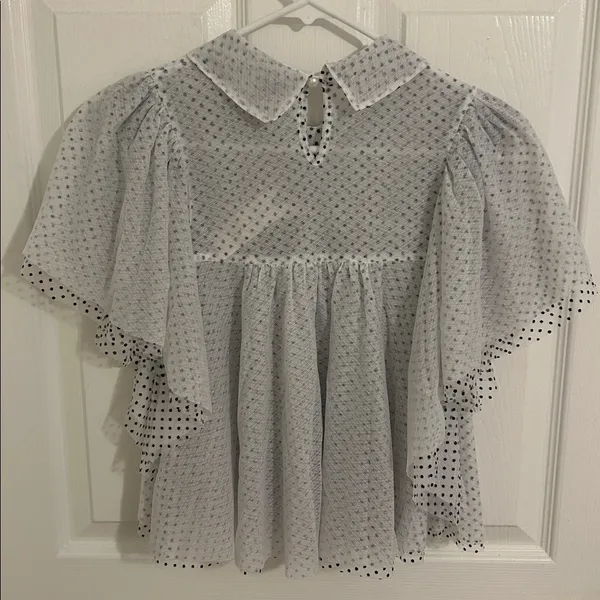 Anthropologie Maeve Short Sleeve Bow Collared Sheer Swing Blouse NWT Size XS - Image 9