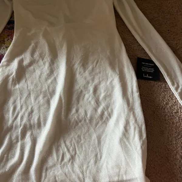 NWT Lulus Gift of Love White‎ and Silver Backless Long Sleeve Mini Dress L - Image 10