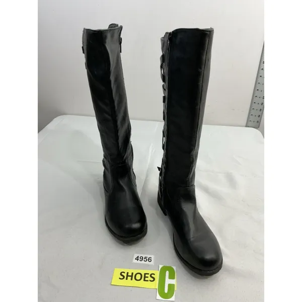 Womans Bruno Valenti Riding Boots 8 Black Full Zip Strappy Detail - Image 2