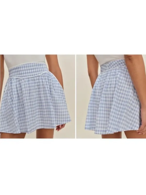 Reformation Piper Skirt Mini Crystal Check Blue White Plaid size 6 NWT - Image 3