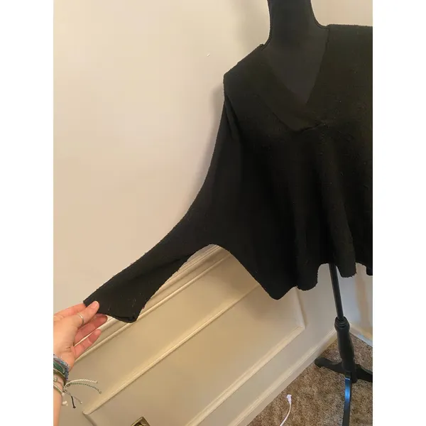 Anthropologie Slouchy Cozy Black Knit Crossover V-Neck Pullover Sweater Oversize - Image 3