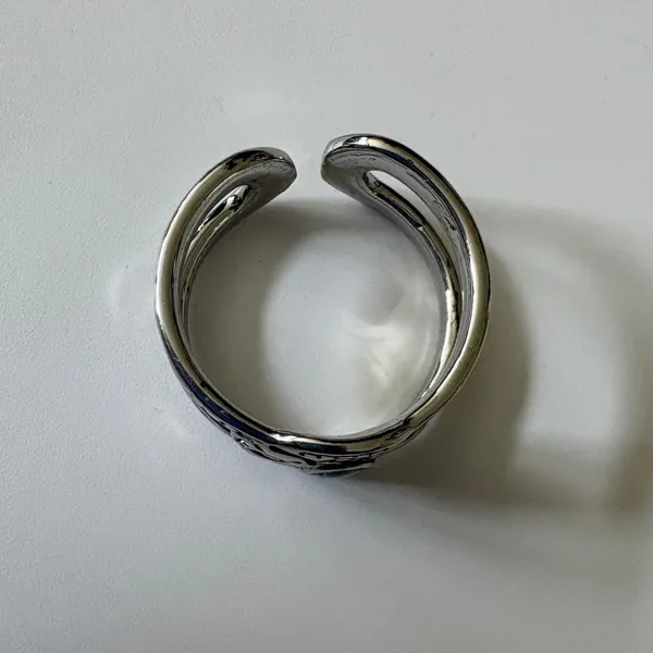 Sezane Boho Silver Tone Turquoise Wide Band Statement Ring Size 6.5 - Image 5