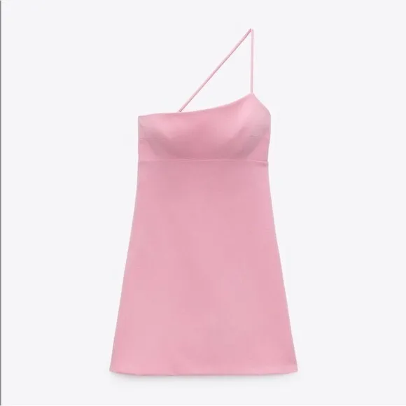 Zara Asymmetric Mini Dress with Built in Short‎ in Light Pink Size Extra Small - Image 13
