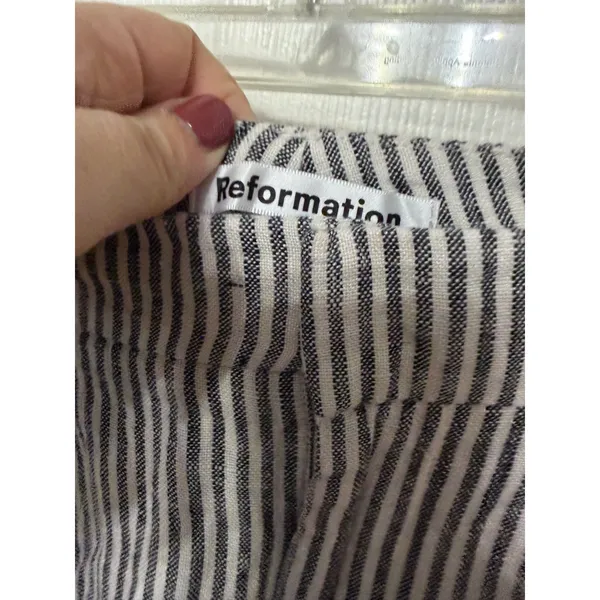 Reformation Blue White Striped Linen Wide Leg Pants Size‎ 6 - Image 5