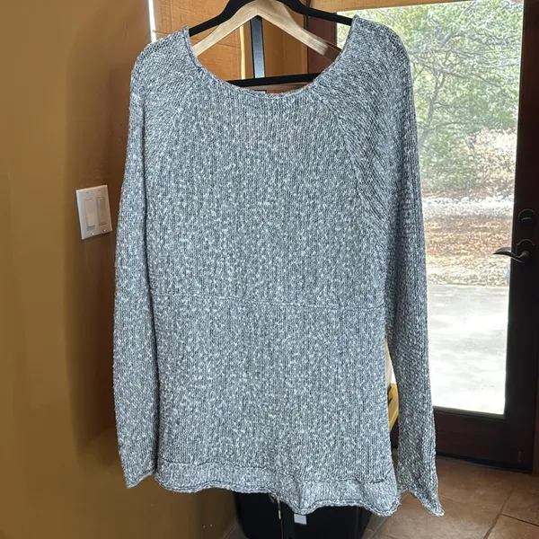 Free People Bright Lights Marled Knit Sweater XL Blue White Slouchy Oversized - Image 10
