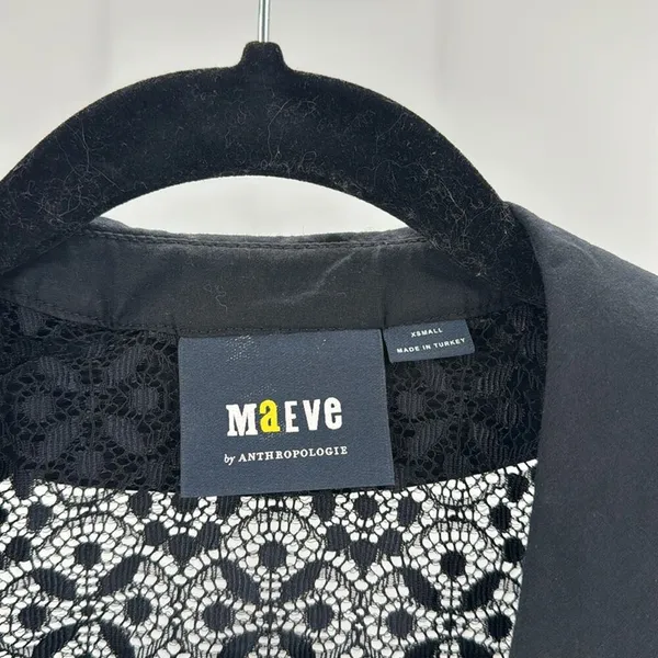 Maeve For Anthropologie Black Lace Button Down Blouse sexy grunge goth size XS - Image 4