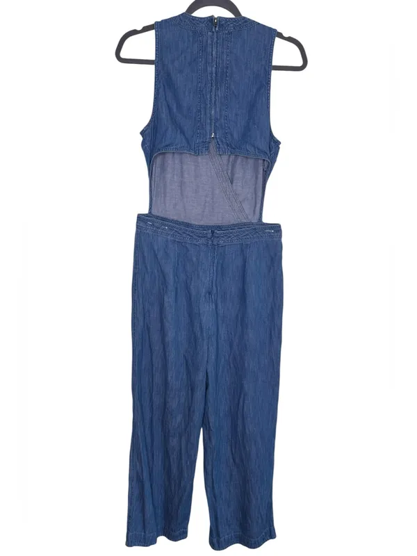 Free People Moonlight Mile Chambray Jumper Jumpsuit Denim Open Back - Image 5