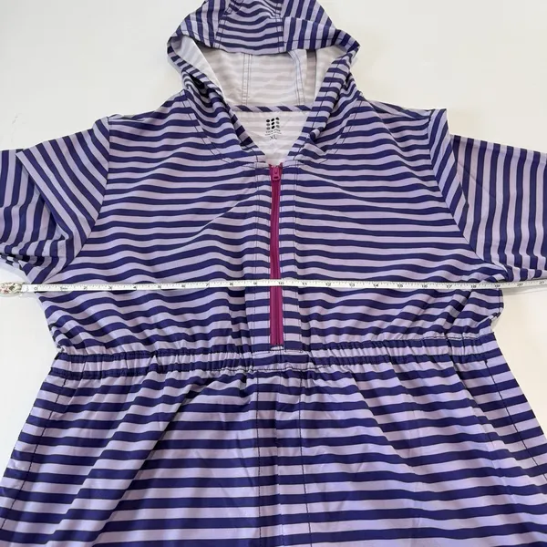 Title Nine 3/4 Sleeve Purple Striped 1/2‎ Zip Hooded Athleisure Dress Pockets XL - Image 11