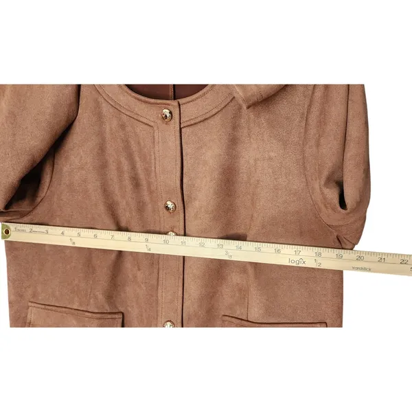 Allegra K Womens Jacket Brown Faux Suede Cropped‎ Gold Button L - Image 6