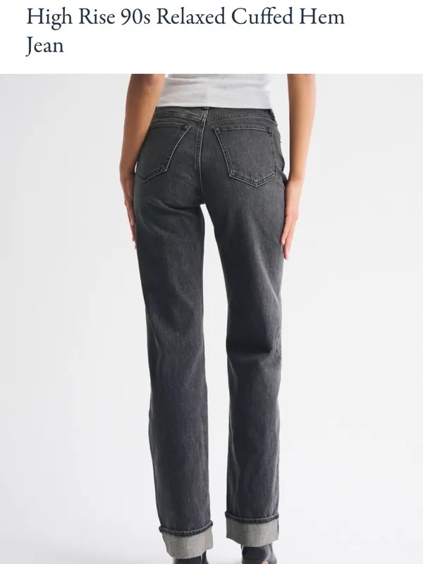Abercrombie High-Rise Relaxed Cuffed Jeans — Charcoal Gray - Image 3