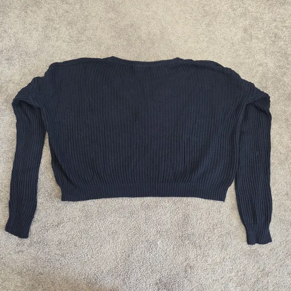 Brandy Melville Cotton Navy Blue Ribbed Cropped V Neck Pullover Sweater One Size - Image 6