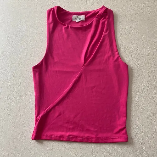 Live in the Moment Pink Cutout Tank Top XS Y2K Asymmetrical Going Out - Image 2