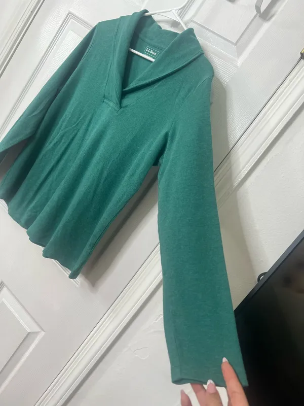 L.L.Bean Shawl Collar Pullover Top Womens Large Teal Long Sleeve Casual Layering - Image 8