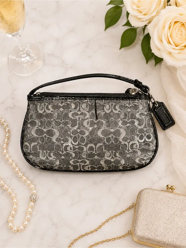 Coach Metallic Silver Black Optic Lurex Wristlet F43363 - Image 5