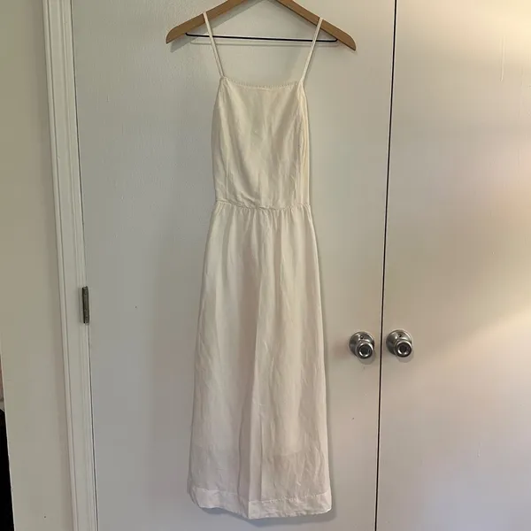 Abercrombie & Fitch | Women's White Linen Square Neck Cross Back Midi Dress, M - Image 3