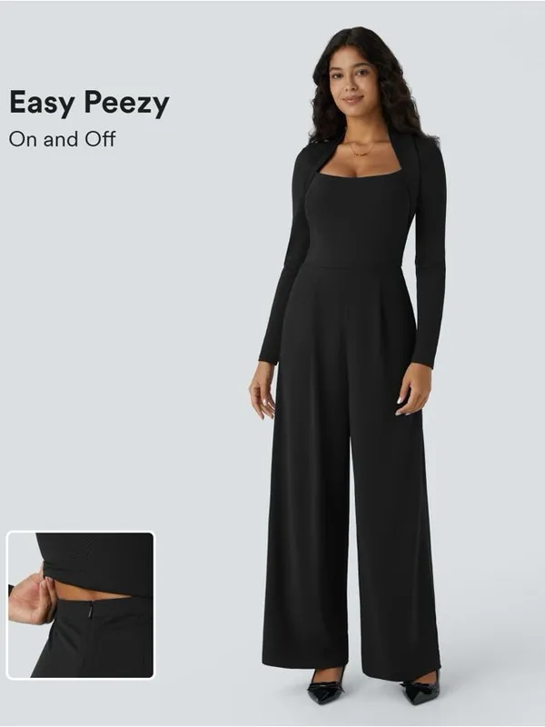 Halara 01HWN.- Long Sleeve Pocket Wide Leg Jumpsuit-Easy Peezy. - Image 2