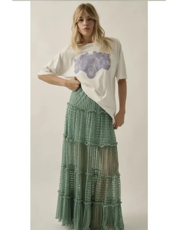 NWT Promesa Striped Lace Tiered Maxi Skirt - Image 4