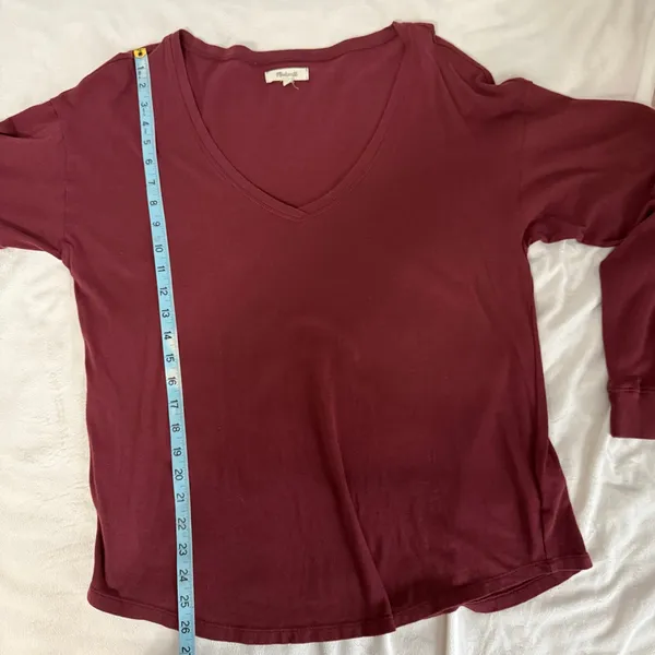 Madewell Long Sleeve‎ V Neck Maroon Shirt Size Medium - Image 6