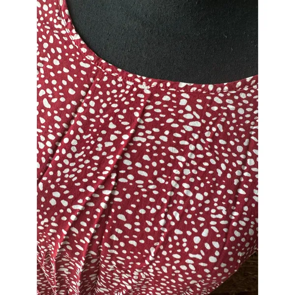 Grecerelle Red Polka Dot Maxi Dress Tiered Skirt Elastic Waist Casual Chic - Image 2