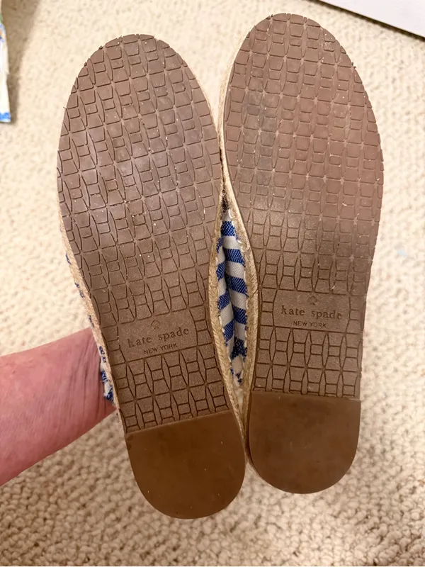 Kate Spade Laila Blue White Striped Espadrille Mule Slides Ruffle Trim Size‎ 7.5 - Image 8