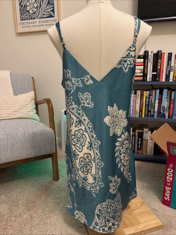Teal Paisley Satin Slip Dress - Image 7