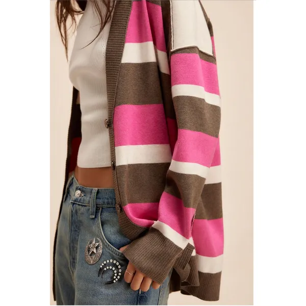 Free People NWT League of Her Own Oversized Cardigan Sweater Pink‎ Brown XS - Image 12