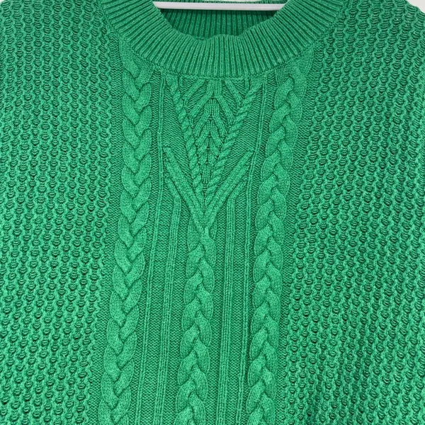Banana Republic Green Cable Knit Crew Neck‎ Sweater Size M Preppy Fisherman - Image 3