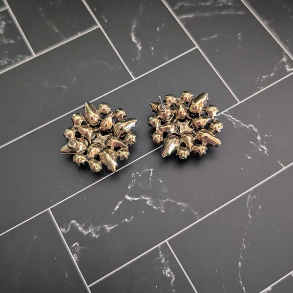 Vintage Stud Earrings 1.25" Purple & Clear Gems Regal Large Statement - Image 7