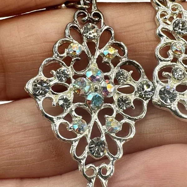 Silver tone rhinestone drop earrings Silver - Image 5
