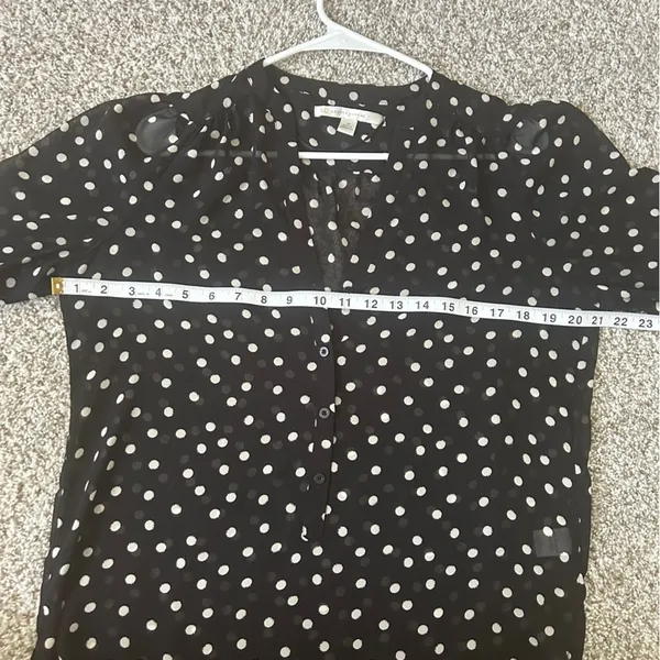 🦋LC Lauren Conrad Black Cream Polka Dot Semi Sheer Blouse Office Casual Neutral - Image 6