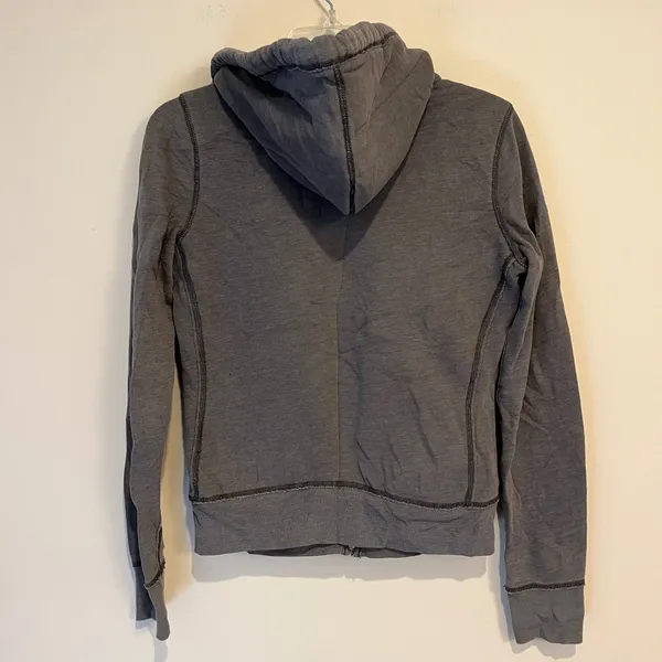 VTG Y2K Hollister Hoodie Sweatshirt Full Zip Fleece Sherpa Lined Gray Size Small - Image 2