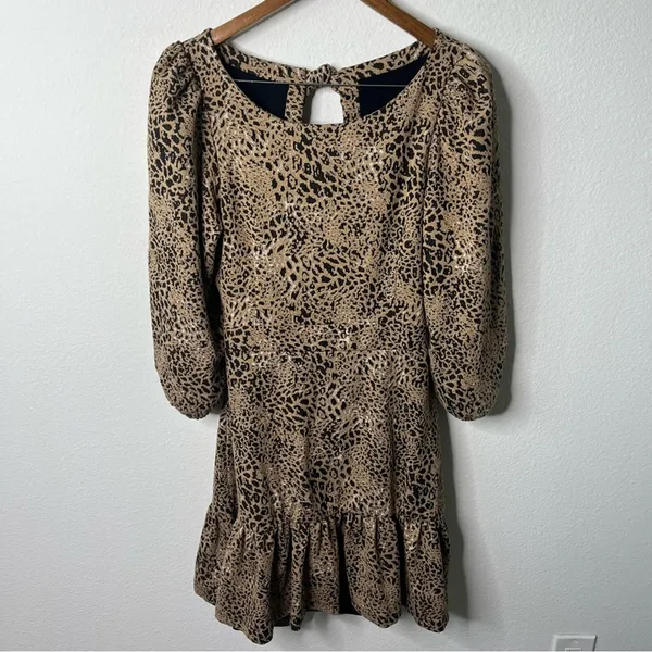 Anthropologie Maeve Animal Print Knit Cut-Out Mini Dress Leopard Tiered Size 14‎ - Image 8
