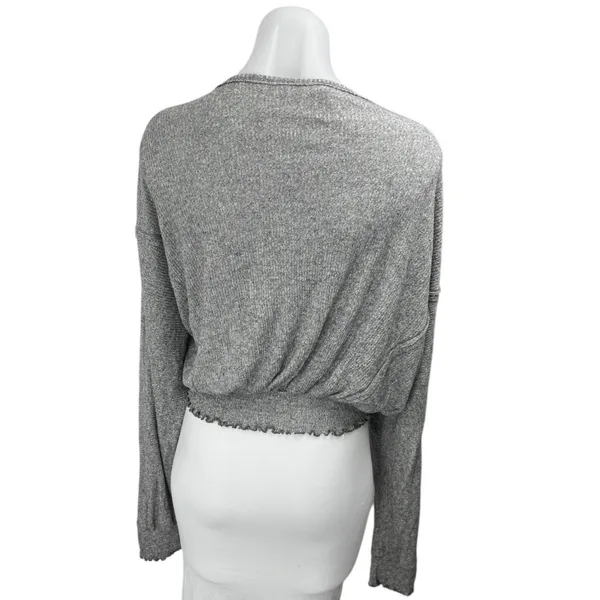 Free People We The Free Gray Long Sleeve Smocked Knit Cropped Sweater Top Size M - Image 2